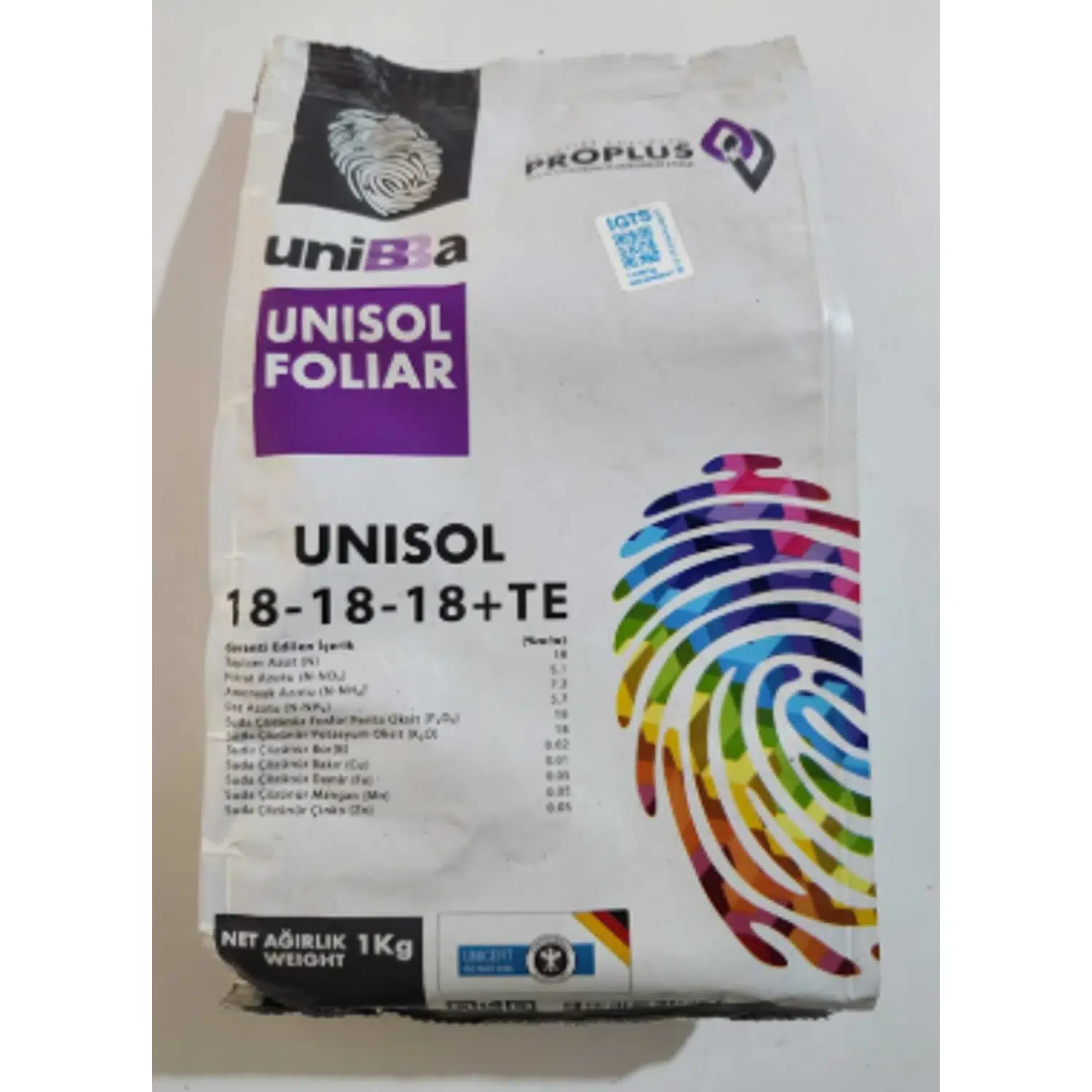 Unisol 18-18-18+TE Gübre İz Elementli Sebze Meyve 1Kg